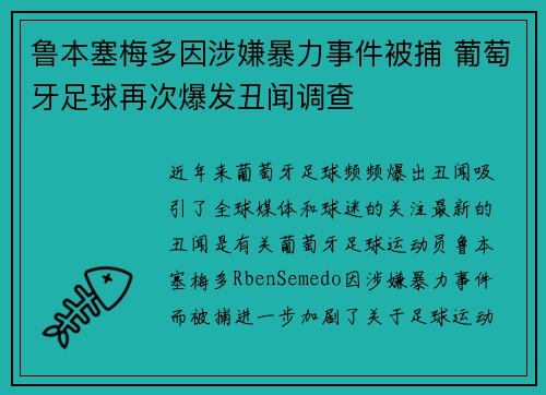 鲁本塞梅多因涉嫌暴力事件被捕 葡萄牙足球再次爆发丑闻调查 鲁本塞梅多因涉嫌暴力事件被捕 葡萄牙足球再次爆发丑闻调查