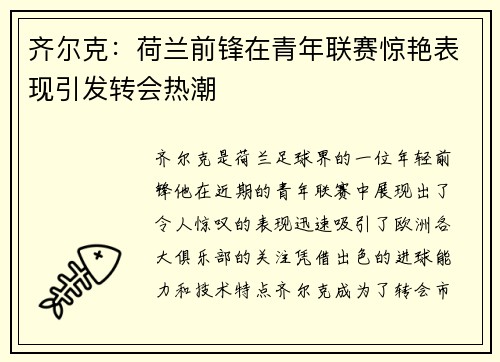 齐尔克:荷兰前锋在青年联赛惊艳表现引发转会热潮 齐尔克:荷兰前锋在青年联赛惊艳表现引发转会热潮