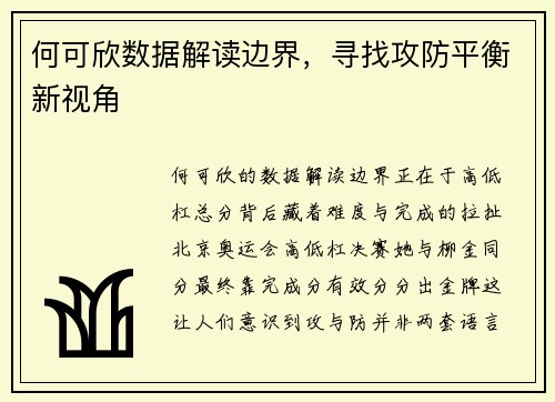 何可欣数据解读边界，寻找攻防平衡新视角
